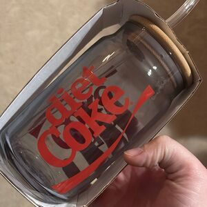 Coca Cola Diet Coke Glass Tumbler with Lid and Straw Red NWT 16oz